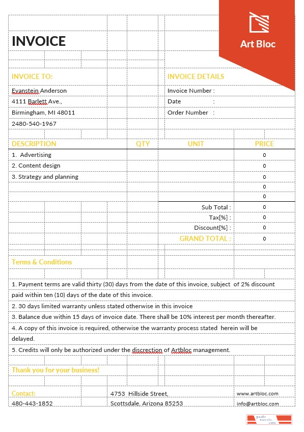 Art Director Invoice Template PSD template
